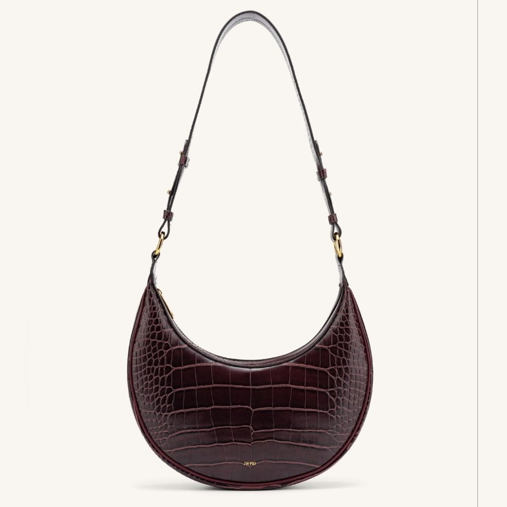 JW PEI Brown Dark Burgundy Carly Saddle Crocodile-Embossed Shoulder Bag